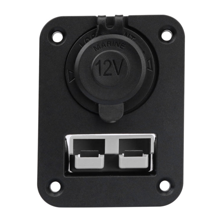 12V marine cigarette lighter panel plug with dust cover, black housing and mounting holes