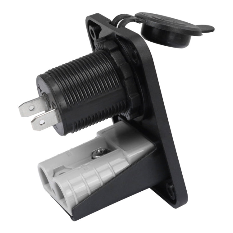 12V marine cigarette lighter panel plug with exposed spring and internal parts, black