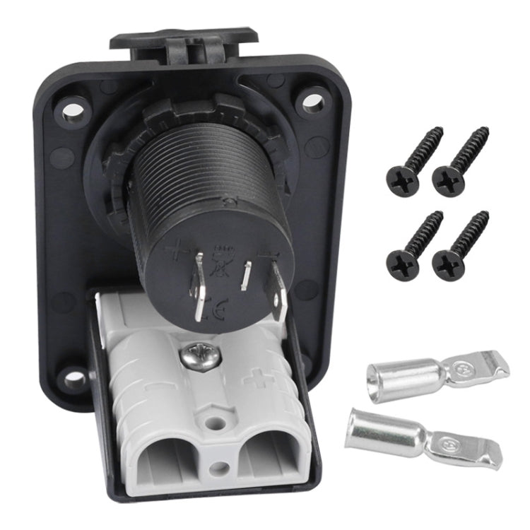 12V marine cigarette lighter panel plug open view with screws and metal terminals