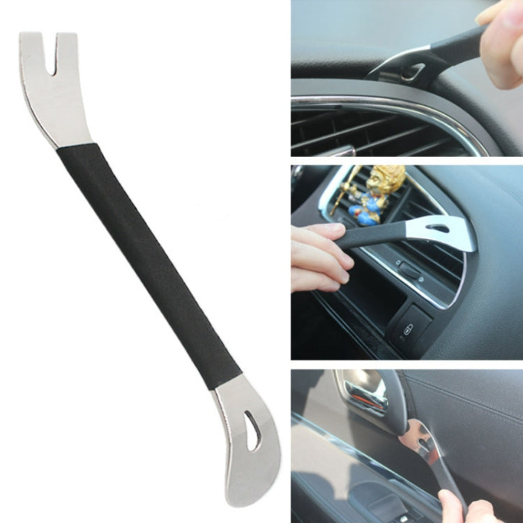 Car door panel trim removal tool with black handle and stainless steel fork ends