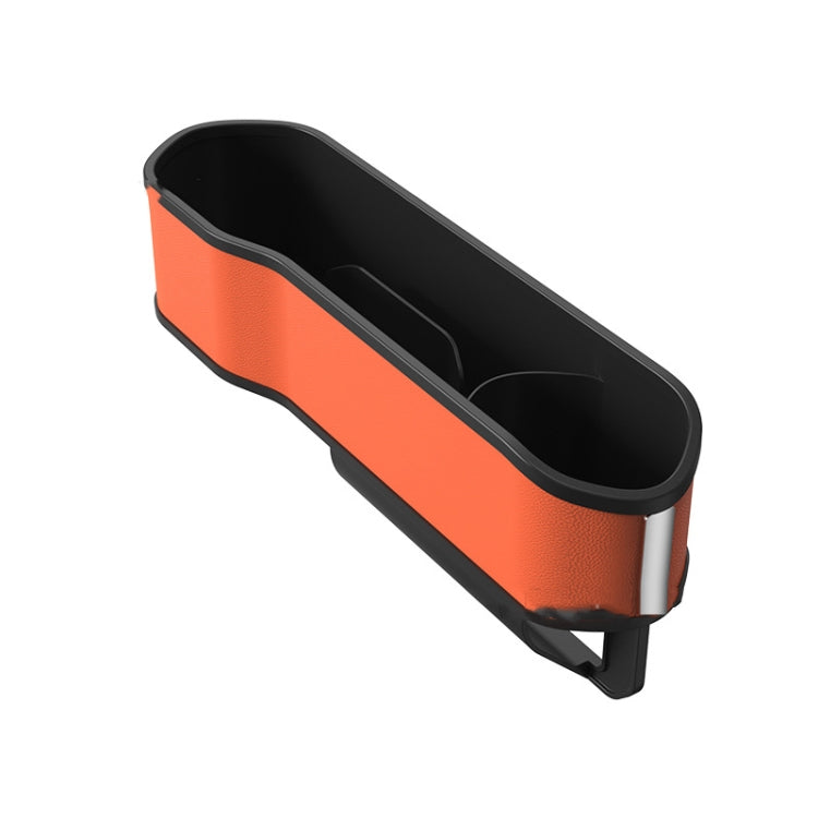 Car seat slot storage box with open top tray in orange and black