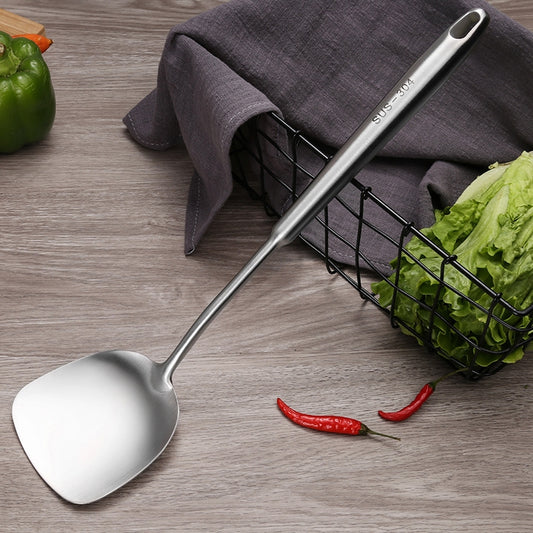 Stainless steel slotted spoon with long hollow handle for serving soup and vegetables