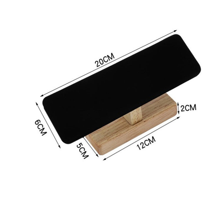 T-shaped jewelry display stand with black padded bar and light wood base, size marked