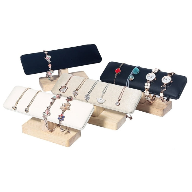 Set of T-shaped jewelry display stands with padded bars in beige, white, and navy
