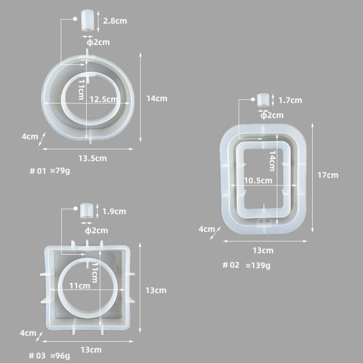 Clear epoxy vase mold with labeled dimensions for square and round styles