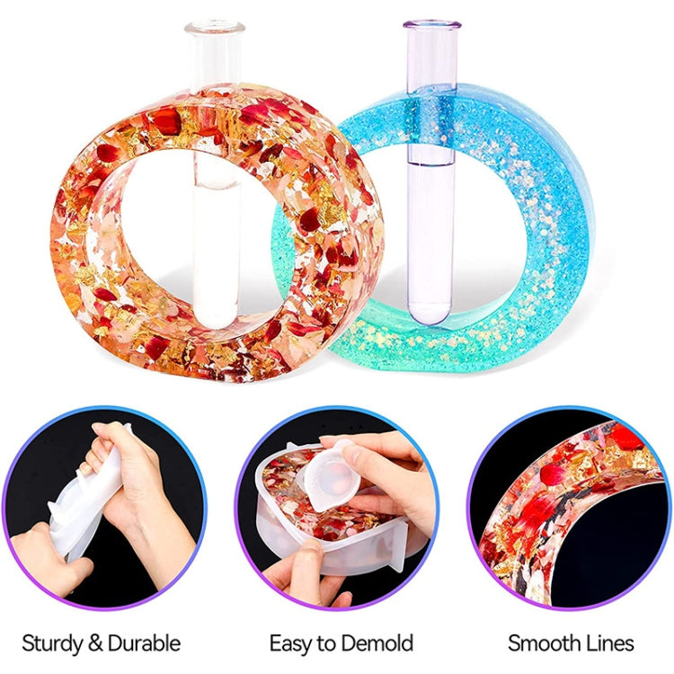 Round epoxy vase molds with glitter finishes plus clear test tubes and demold steps