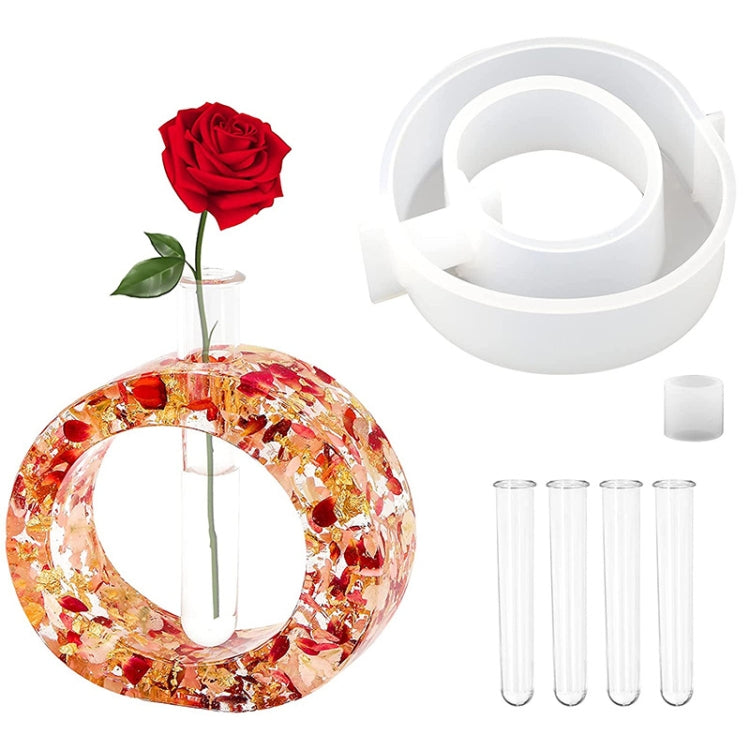 Circular epoxy vase mold with clear test tube stand and included clear tubes