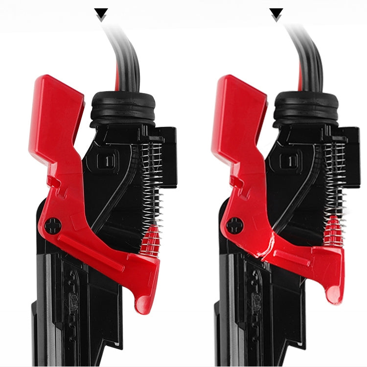 Red switch lock key button installed on black vacuum nozzle housing