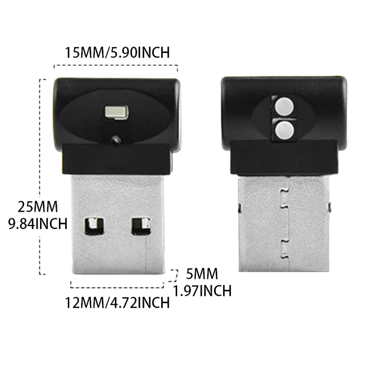 Car USB LED atmosphere light with USB plug, size diagram with measurements