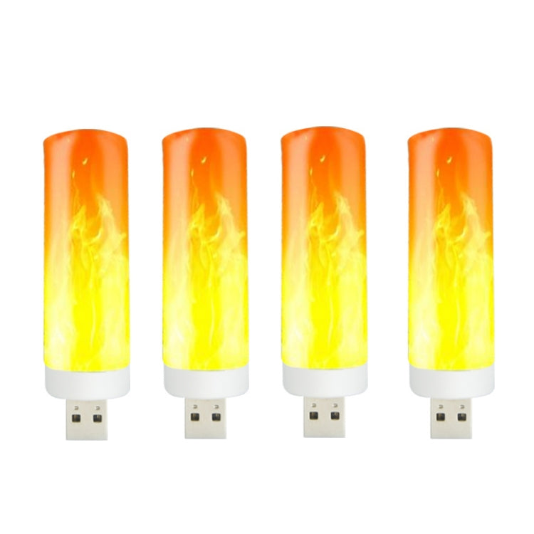 Set of 4 USB LED flame lamps with glowing orange and yellow flame effect