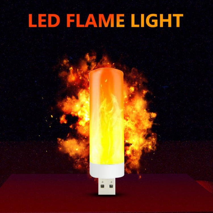 USB LED flame lamp with bright orange-yellow flame effect in a glass-style cylinder