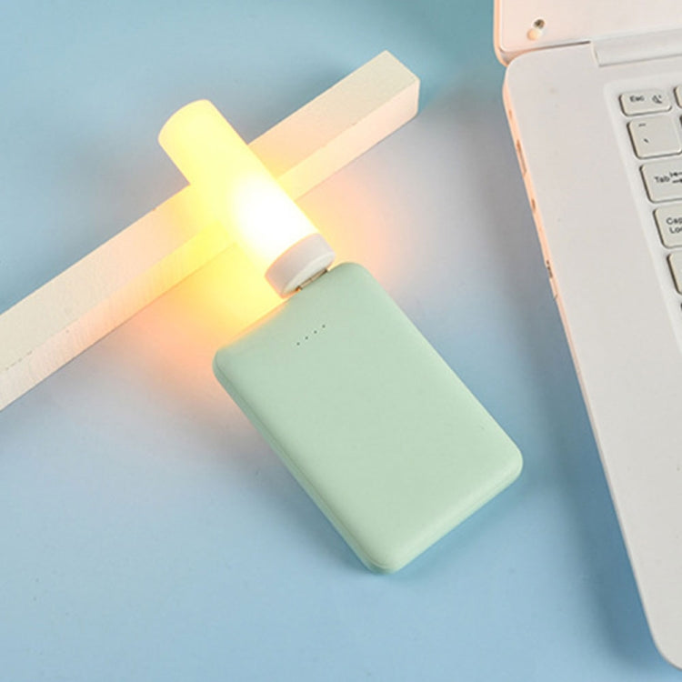 USB LED flame lamp with soft light glow and mint-colored base