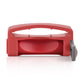 Red power button lock frame with gray side stop tab, open cover