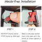 Hands installing red trigger lock on vacuum power button; step-by-step diagram