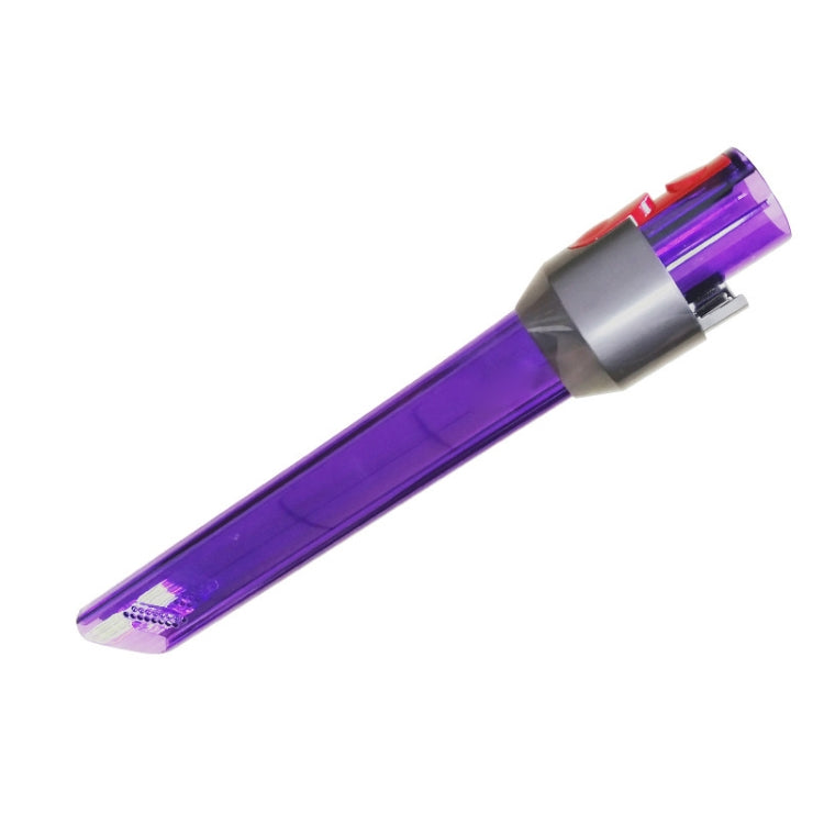 Purple LED crevice tool head with gray and red release latch detail