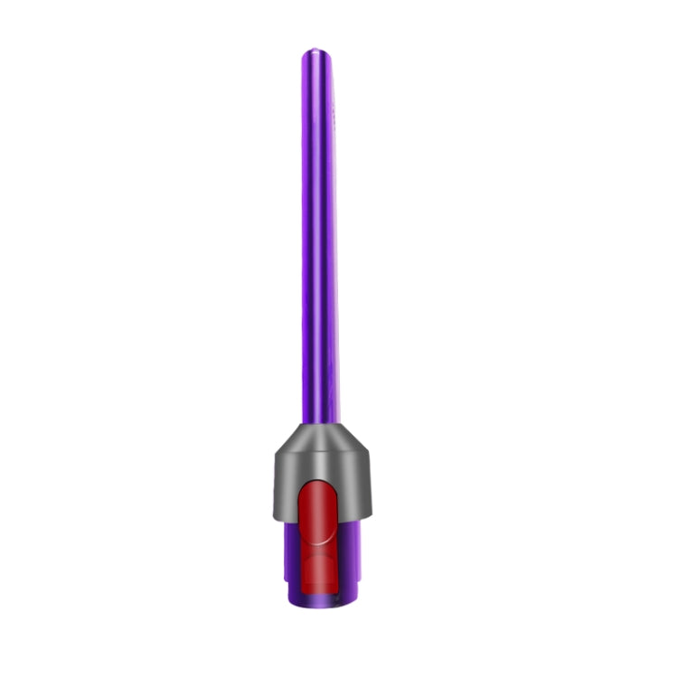 Vertical view of purple LED crevice tool with gray housing and red button