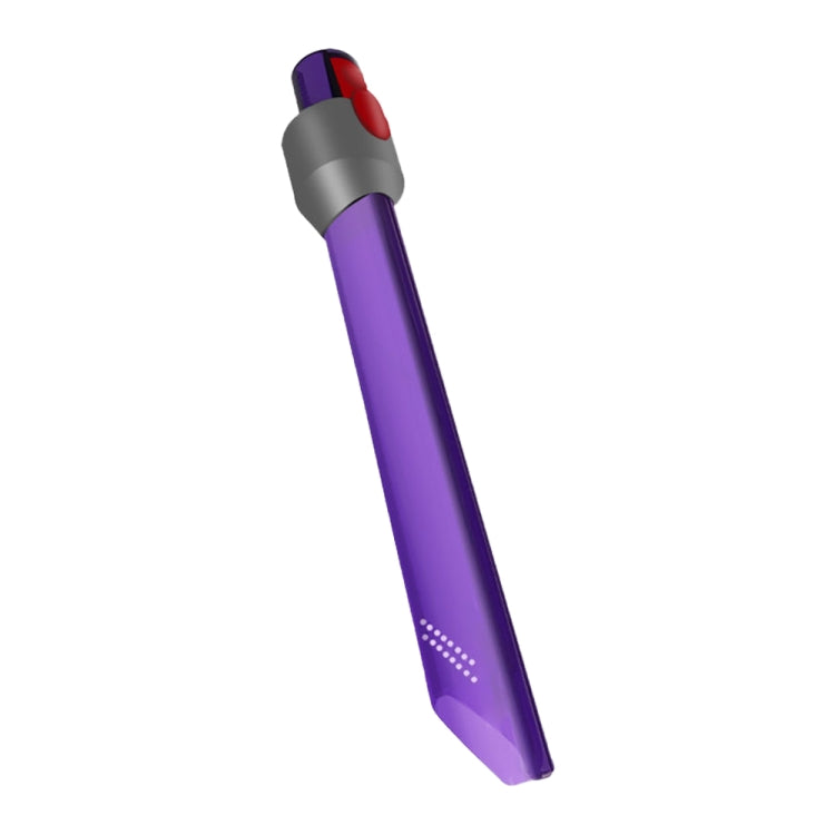 Purple LED crevice tool attachment with gray top and red latch on nozzle