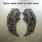 Black matte engraved metal angel wing wall hanging pair, curved design, no lights