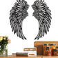Black engraved metal angel wings wall hanging pair, matte finish, no lights