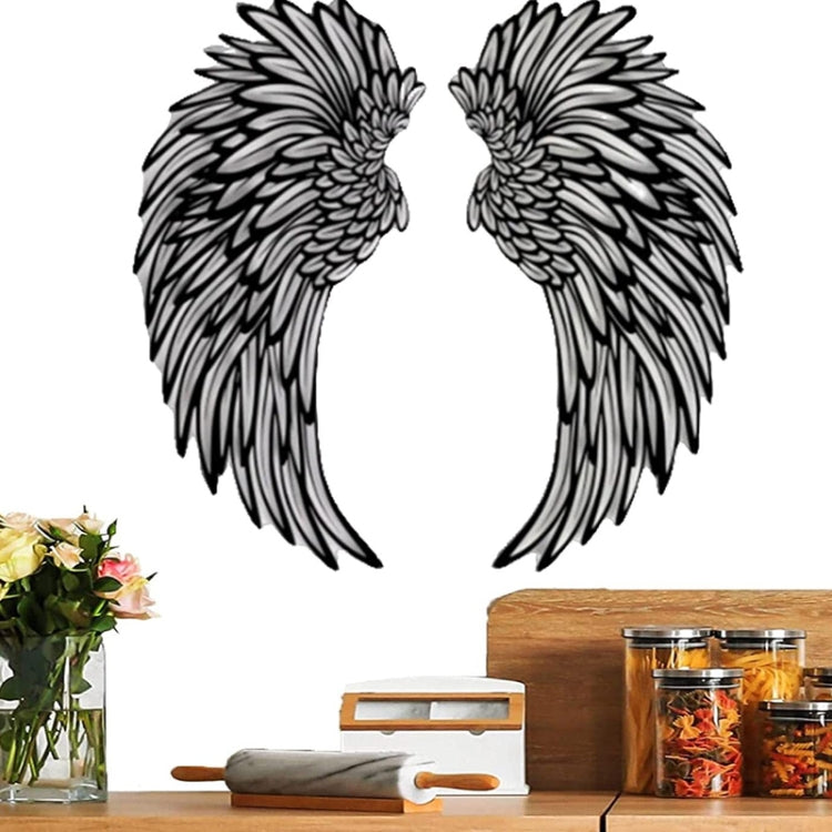 Black engraved metal angel wings wall hanging pair, matte finish, no lights