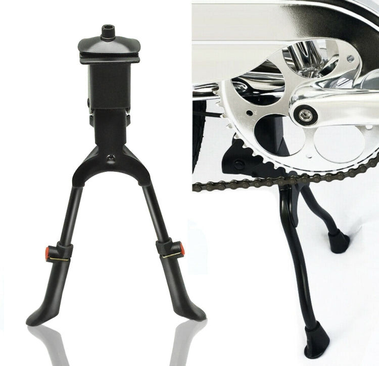Adjustable black bicycle middle stand foot support with two legs and wide base