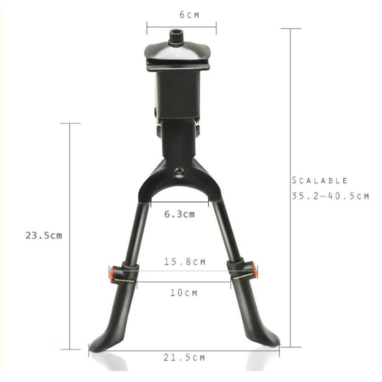 Black adjustable bicycle middle stand foot support with scalable legs and central post