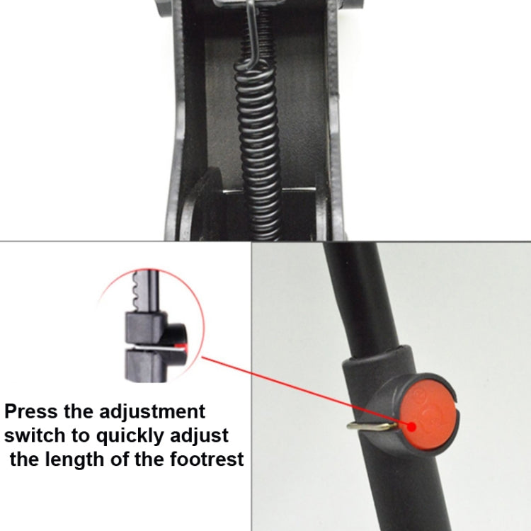 Black bicycle foot support leg with red adjustment knob and coiled spring