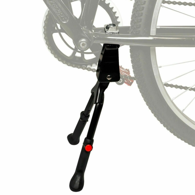 Black bicycle kickstand foot support with foldable legs and red release button