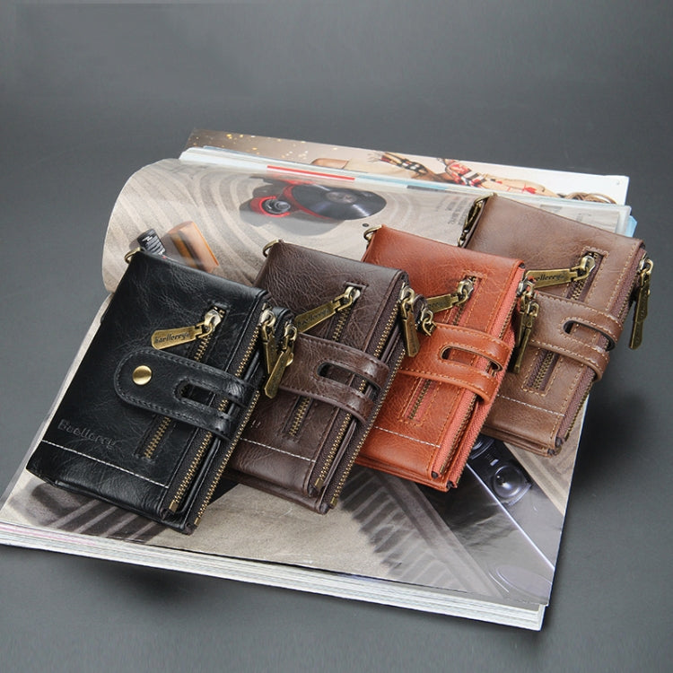 Assorted leather-look tri-fold short wallets with double zippers and chain straps