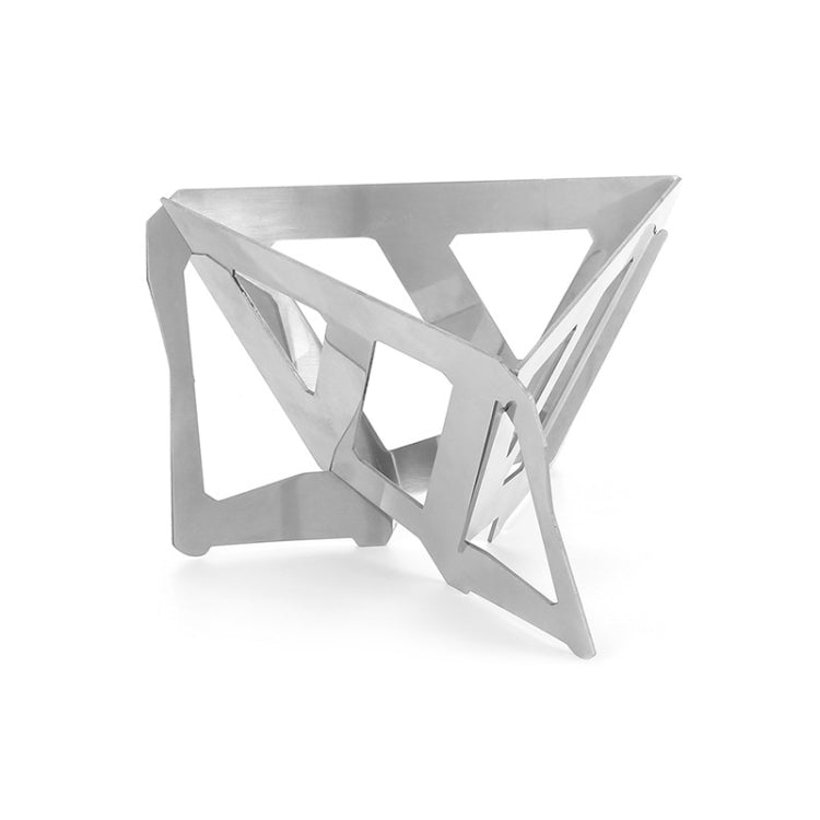 Stainless steel folding funnel filter holder with open geometric frame