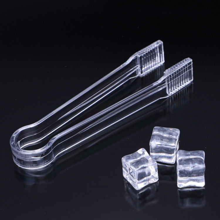Clear plastic ice holder tong with textured end grip, bar-style