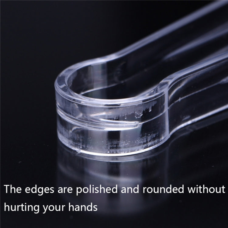 Clear plastic ice holder with rounded scoop edge for picking up ice