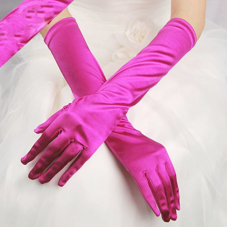 Pink satin long gloves with gathered wrist and five-finger design
