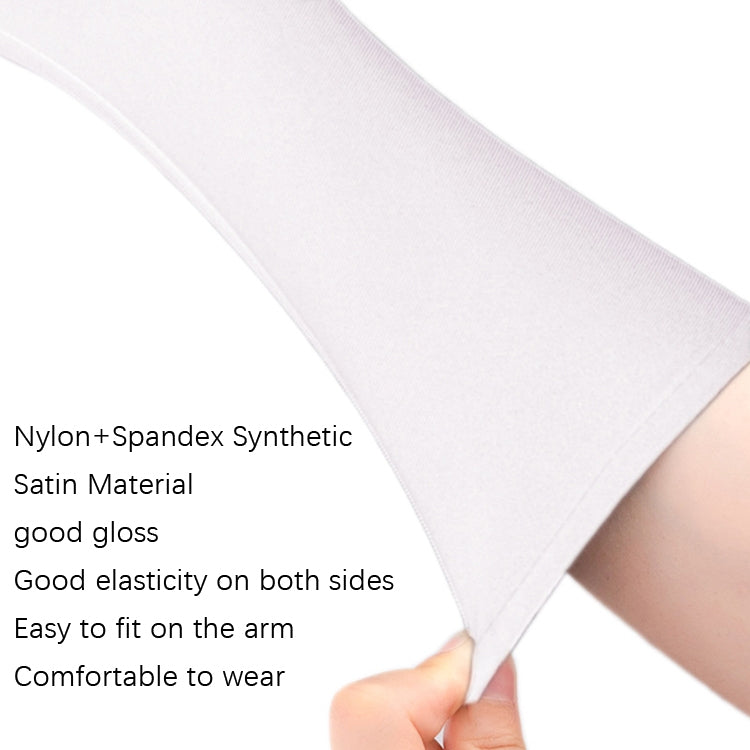 Long satin wedding gloves in light white, stretchy fit with smooth cuff