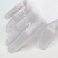 Pair of long white satin gloves, smooth texture with five-finger design