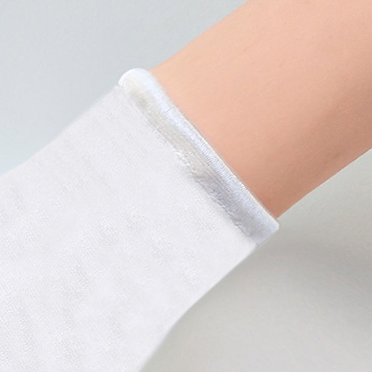 White long satin glove cuff with elastic edge, smooth textured fabric