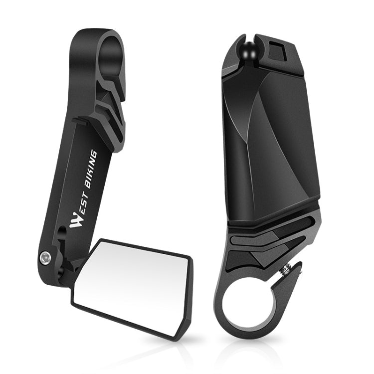 Folding bicycle handlebar rear-view mirror, black clamp mount with rectangular glass
