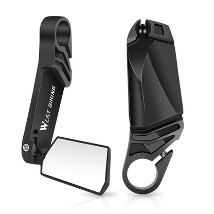 Folding bicycle handlebar rear-view mirror, black clamp mount with rectangular glass
