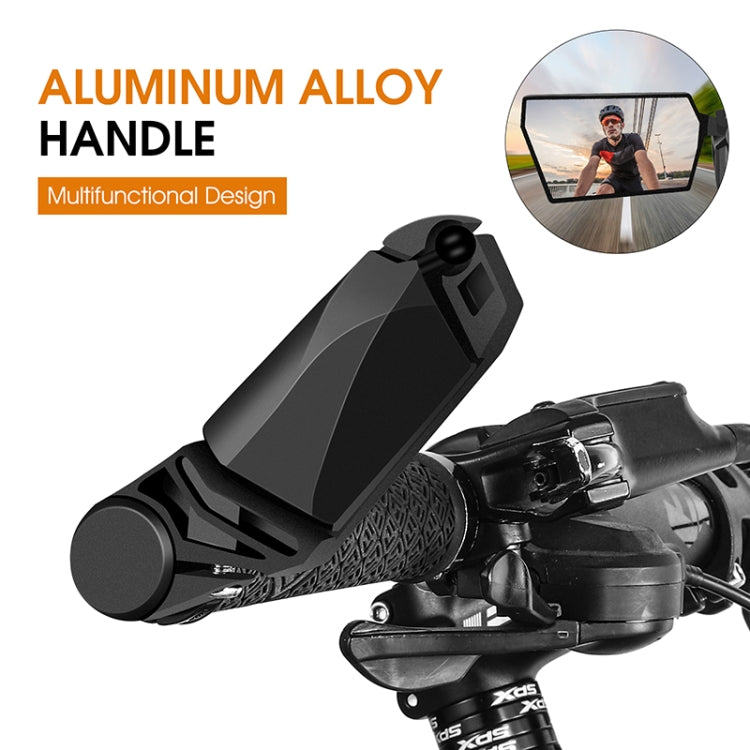 Bicycle handlebar folding rear-view mirror with black alloy clamp and wide rectangular glass