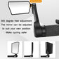 Foldable bicycle rear-view mirror with 360° rotation mount and rectangular lens, black