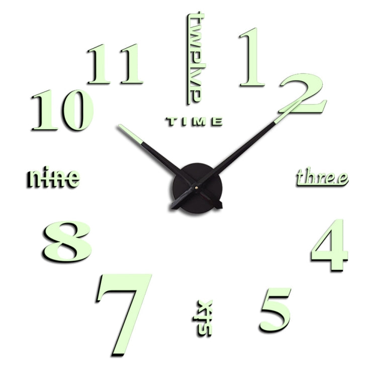 DIY digital wall clock face with black hands and glowing green numerals