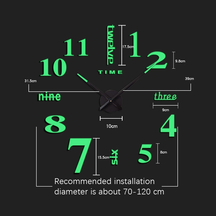 DIY digital wall clock set with black hands and glowing green numerals