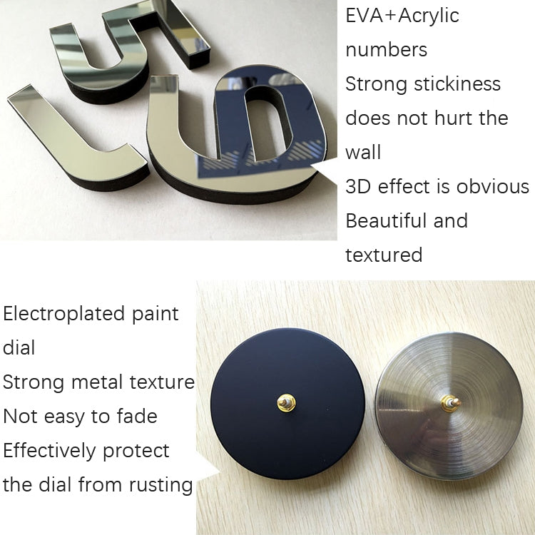 DIY wall clock kit with metallic numbers and two clock dials