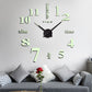DIY digital wall clock with black hands and glowing green number decals