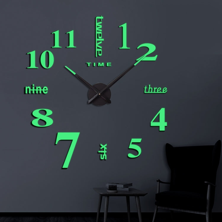 DIY digital wall clock with black hands and glowing green numerals