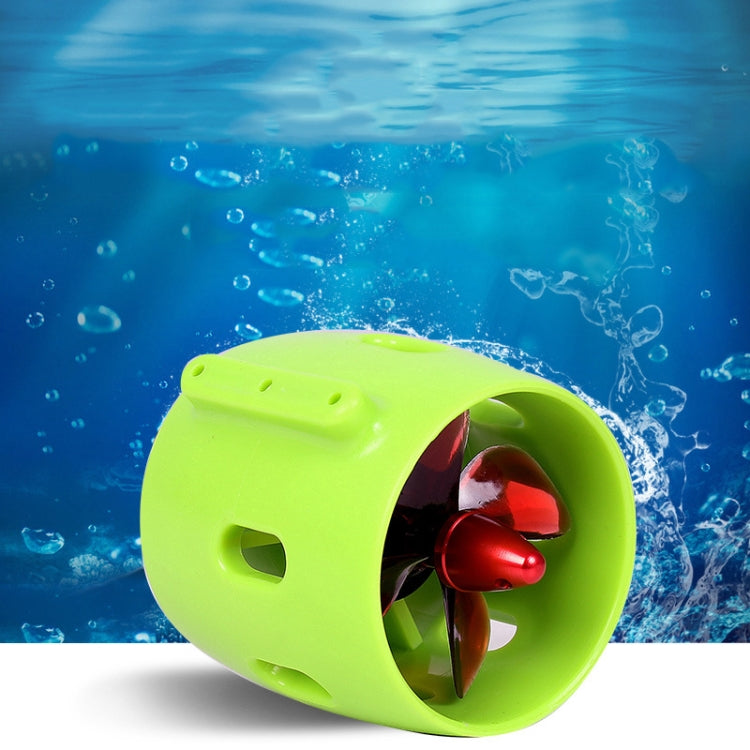 Green waterproof propeller motor with red multi-blade propeller