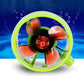 Green waterproof propeller motor with red multi-blade fan in circular shroud