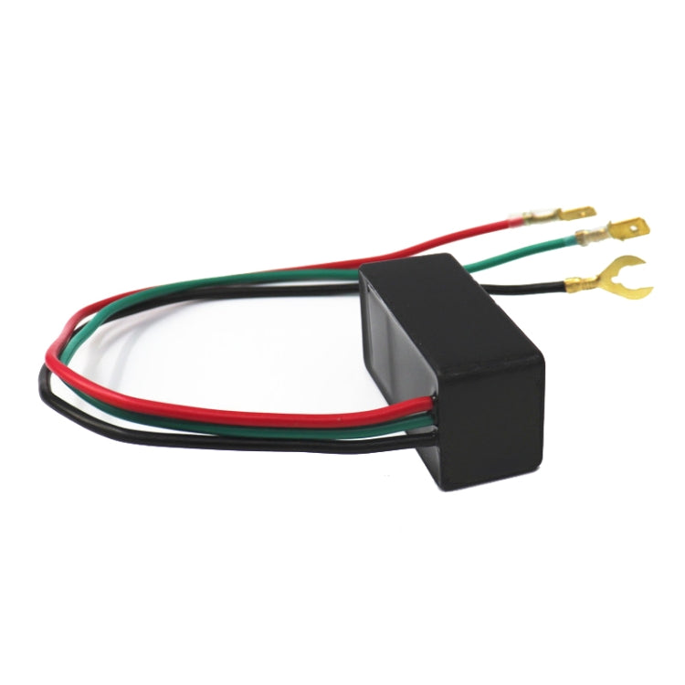 Black LED flasher relay module with red, green, and black wire leads