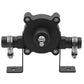 Black drill pump adapter plate with central inlet/outlet and side hose connectors