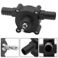 Black drill-powered water pump adapter front view with metal drive connector